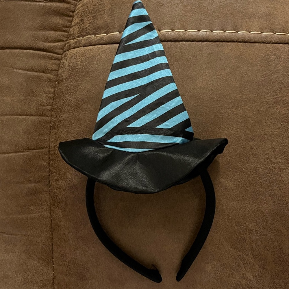 Girls Witch Hat Headband Turquoise & Black Halloween Costume